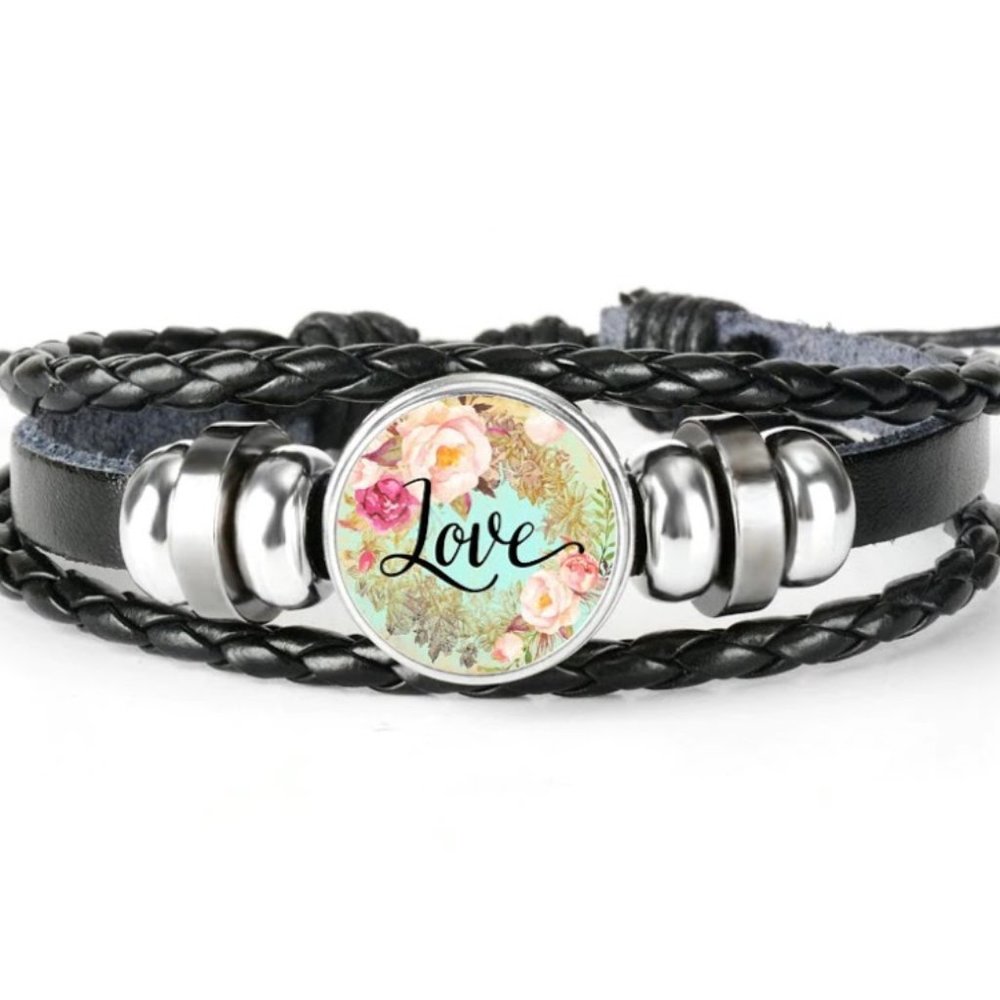 Bracelet-NEW- Leather Christian LOVE Adjustable